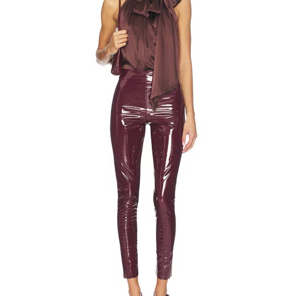 SPANX Faux Patent Leather Leggings in Ruby Red Burgundy - Picture 2 of 7